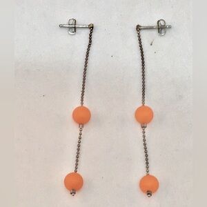 Orange Bead Drop Chain Earrings